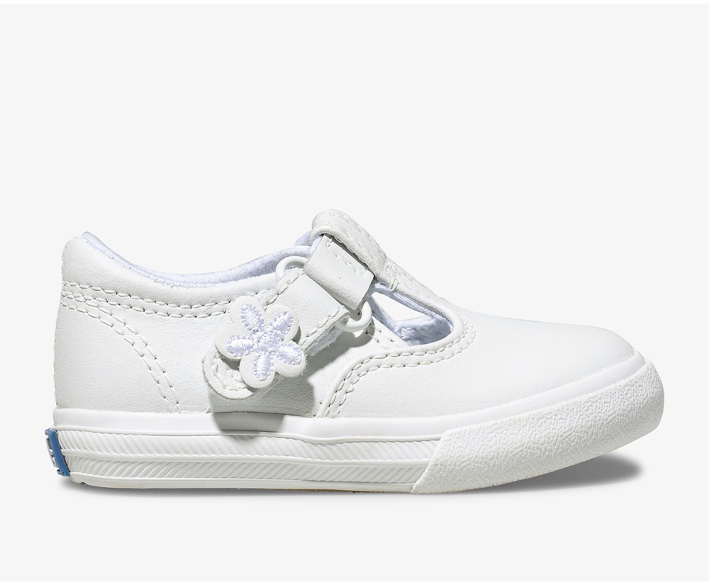 Slip Ons Keds Niña Blancos - Daphne T-Strap Cuero - 4692-YZTVI